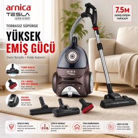 Resim Arnica Güçlü Emiş ve Turbo Başlık Donanımlı Toz Torbasız Elektrikli Süpürge Yıkanabilir Hepa Filtreli Ultra Sessiz Tasarım 