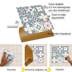Resim Tink Kendinden Yapışkanlı Yeşil-Pembe Pvc Karo 30x30 cm 11 Adet 1m2 