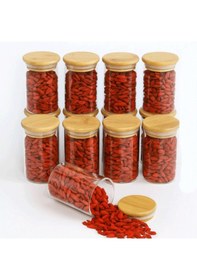 Resim 12 Adet Vakumlu Bambu Kapaklı Borosilikat Baharatlık, Saklama Kabı, Çerezlik 200 Ml Jarpot Şeffaf 