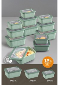 Resim Vienev 12'li Vip Dikdörtgen Mikrodalga Ve Difrize Uygun Saklama Kabı Seti Yeşil 4x 1750,1050,600 Ml Yeşil 