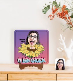 Resim Bk Gift Kişiye Özel Kadınlar Günü Karikatürlü Ahşap Standlı Puzzle Çerçeve-1 