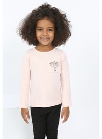 Resim Toontoy Kız Bebek Göğsü Cepli Baskılı Tişört Pudra 