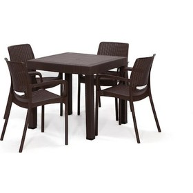 Resim Rattan Kahve Kollu 4 Sandalye Masa Takımı - Bahçe&Balkon&Teras Kahverengi 