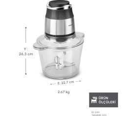 Resim 3l Ultra Geniş Cam Hazneli Inox Doğrayıcı Gri 