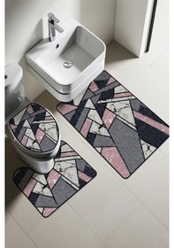 Resim Modern Desenli Dijital Baskı 3 Lü Banyo Paspas Takımı Yıkanabilir Kaymaz Tabanlı Klozet Takımı Klz0026 Renkli 