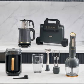 Resim Homend Gold 4'lü Elektrikli Çeyiz Seti Tost, Kahve, Çay Makinesi ve Blender Seti Antrasit 
