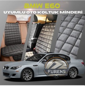 Resim Bmw E60 Antrasit Renk Tay Tüyü Cepli & Terletmez Sırtlı Oto Koltuk Minder Seti - Koltuk Koruma Kılıfı Ön & Arka Tam Set 