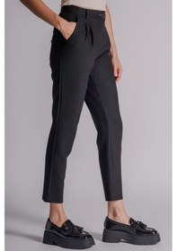 Resim Braccas Kadın Yandan Cepli Arka Cep Fleto Beli Lastikli Ve Pilili Slim Fit Pantolon Siyah Siyah 