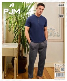 Resim Pijamoni Erkek Düğme Yaka Kısa Kol Penye Pijama Takımı 6880/2 - 1 Adet Lacivert 