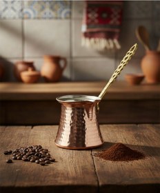 Resim Ludıa Dövme Bakır El Yapımı 248ml Cezve Kahve Cezvesi No4 