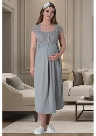 Resim Mecit Pijama Mecit 6057 Gri Hamile Lohusa Gecelik 