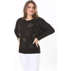 Resim Kadın Büyük Beden Siyah Taş Detaylı Yarasa Kol Bluz 65n37805-siyah Siyah 