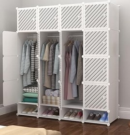 Resim Taşınabilir Gardırop - Katlanabilir Plastik Modüler Küp Çok Yönlü Ayakkabı Rafı ve Koridor Yatak Odası Giriş Yolu için Raf - Ayakkabı, Giysi ve Oyuncaklar için İdeal Saklama Beyaz 