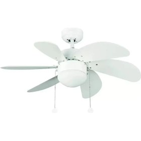 Resim Vanti 60W E27 6 Kanatlı Avizeli Beyaz Ahşap Tavan Vantilatörü KCF281 