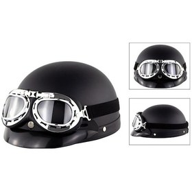 Resim Dancemonkey Soman Elektromobil Motosiklet Yarım Yüz Kask Retro Gözlüklü B Ar Mat Siyah 