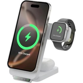 Resim Bix TPS01 3’ü 1 15W Kablosuz Şarj Cihazı Telefon Tws Kulaklık Akıllı Saat Gece Işıklı Çok Fonksiyonlu Beyaz 