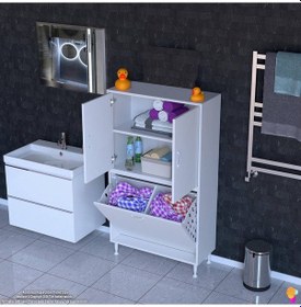 Resim Modilayn İlkim 85 X 138 X 32,5 Cm' Lik Kapak İçi Çift Raflı, İki Akıllı Çamaşır Sepetli Dolap Beyaz 