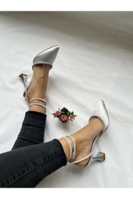 Resim Gamze Shoes Gümüş Renk Saten Bilekten Bağlama 
