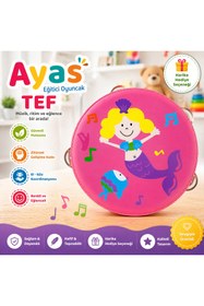 Resim AyasEğiticiOyuncak Deri Tef 16 Cm Ahşap 4 Zilli Tef Orta Boy Kına Tefi 1 Adet 
