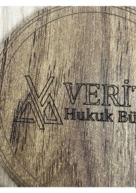 Resim 10'lu Kişiye / Şirkete Özel Logolu Bardak Altlığı Seti Lazer Kesim Kurumsal Hediye 9 Cm Koyu Ahşap 