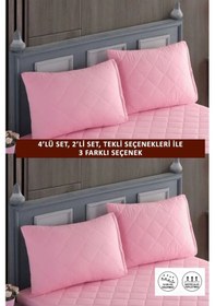 Resim 4 Adet %100 Pamuk Kapitone Fermuarlı Sıvı Geçirmez Renkli Yastık Alezi Yastık Koruyucu Pembe 