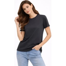 Resim Marsilyan- Bisiklet Yaka Tişört Regular Kalıp Basic Pamuklu Günlük Kullanım T-Shirt - Füme 