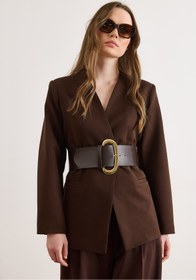 Resim Olalook Kadın Kahverengi Kalın Kemer Detaylı Astarlı Blazer Ceket CKT-19000516 