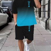 Resim Erkek Baskılı Kısa Kollu T-Shirt + Şort Seti Rahat Spor Takımı Nefes Alabilir Açık Hava Eğlence T-Shirt Beş Pan Şort Seti Yaz 3D Baskı Seti Erkek Yetişkin Babalar Günü Hediyesi 