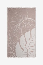 Resim Monstera Yaprağı Jakarlı Peştemal Bej, Taşıma Çantalı 