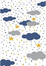 Resim Dijital Baskılı Mavi Renkli Bulut Desen Dekoratif Yıkanabilir Kaymaz Taban Çocuk Halısı Çok Renkli 