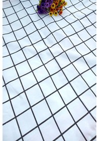 Resim Siyah Kareli 100x100cm Pamuk Keten Masa Örtüsü 