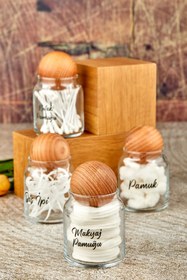 Resim FBZhome 4'lü Top Kapaklı Cam Kulak Pamuğu & Makyaj Pamuğu & Diş Ipi & Pamukluk 300 Ml 