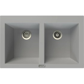 Resim POLEX Cristalüx Granit Evye P-2XLN Gri 2 Hazneli Tezgah Altı Ve Tezgah Üstü Mutfak Evyesi 80,5x51,5cm 