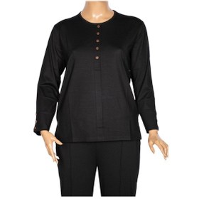 Resim Cimariva Kadın Nüket Büyük Beden O Yaka Beş Süs Düğmeli Siyah Bluz Siyah 