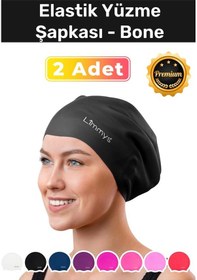 Resim Premium Su Geçirmez Silikon Yüzücü Havuz Ve Deniz Bonesi Elastik Yüzme Şapkası 2'li Set 