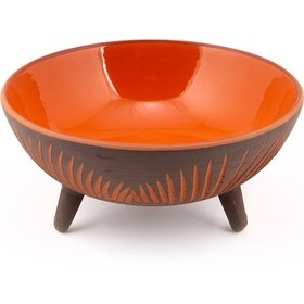 Resim Seramik Ayaklı Fölyef Sunum Tabağı 20 Cm Turuncu 