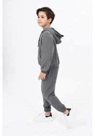 Resim Toontoy Kids Toontoy Erkek Çocuk Relax Fit Kapüşonlu Cepli Hafif Düşük Omuz Baskılı Sweatshirt - 2 İplik Antrasit 