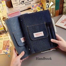 Resim A5 Denim Günlük, Defter, Yumuşak Kapak, Yeniden Kullanılabilir Yapraklı Kağıt, Vintage Amerikan Denim Tarzı, Ekose Desen, Okul ve Kırtasiye Tutkunları İçin Hediye, Retro Denim El İşi Defter, 100 İç Sayfa, A5 Çıkarılabilir Yapraklı Defter 