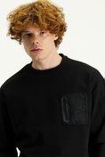 Resim Siyah Bisiklet Yaka Baskılı Oversize Pamuklu Sweatshirt Kigili