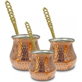 Resim Tombik Cezve Kırmızı Bakır 3'lü Set 