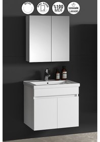 Resim 65 Cm Çiğdem Beyaz Mdf Seramik Lavabolu Asma Banyo Dolabı Takımı Beyaz 