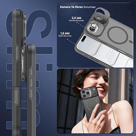 Resim Babilden iPhone için Kılıf Kamera Korumalı Magsafe Wireless Şarj Özellikli Mat Şeffaf Renkli Standlı Kılıf (Lens Hediyeli) (Gri, iPhone 17 Air) 
