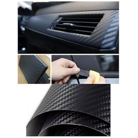 Resim Karbon Fiber Folyo Hava Kanallı Araç Döşeme Kaplama Folyosu Siyah 30 Cm X 1 Metre 