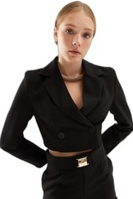 Resim Kruvaze Crop Blazer Ceket Siyah 