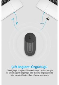 Resim 7657 Bluetooth + 2.4 Ghz Şarj Edilebilir Sessiz Tuşlu Kablosuz Mouse 7657 