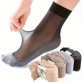 Resim 10 Çift Kadınlar için Şeffaf Fileli Ayak Bileği Çorapları - Ultra İnce, Kaymaz, Esnek Polyester Karışımı, Siyah, Beyaz, Gri ve Bej Renklerde, Yaz ve Günlük Giyim için Mükemmel, Günlük Giyim Çorapları | İpek Kadife Çoraplar | Esnek Kumaş Çoraplar, Sevimli Çoraplar 