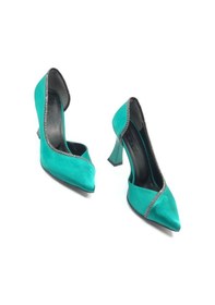 Resim Feles Kadeh Topuk Saten Taşlı Stiletto Kadın Topuklu Ayakkabı Yeşil 