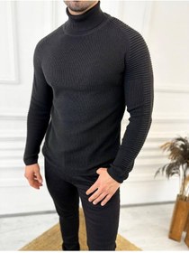 Resim Elku Moda Kazak Naturel Pamuk Triko Boğazlı Balıkçı Yaka Kazak Siyah 