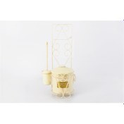 Resim Krem Galvaniz Wc Metal Çöp Kovalı Fırçalı Tuvalet Kağıtlık 58cm 