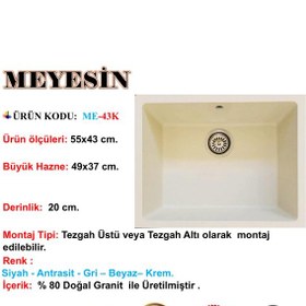 Resim Meyesin ME-43K Tezgah Altı Granit Mutfak Eviyesi Krem 43 x 55 CM 